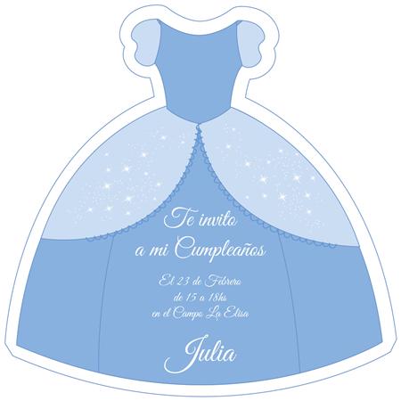 Invitación con forma de vestido Cenicienta. Pers